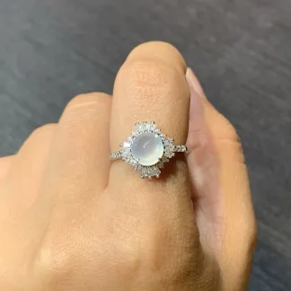 High-Icy Glowing Natural Jadeite Cabochon Ring — S925 Silver · No. 0B93