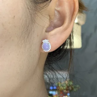 Lavender Natural Jadeite Cabochon Stud Earrings — S925 Silver · No. 96C4