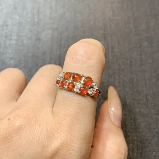 Icy Russet Red Natural Jadeite Cabochon Ring — S925 Silver · No. 9DB1