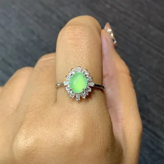 Icy Soft Green Natural Jadeite Cabochon Ring — S925 Silver · No. FAD3