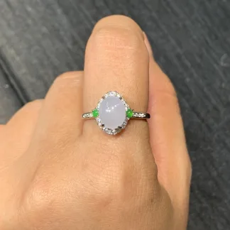 Icy Pale Lavender Natural Jadeite Cabochon Ring — S925 Silver · No. 070C