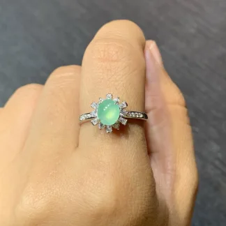 High-Icy Clear Cabochon Petite Natural Jadeite Ring — S925 Silver · No. BADE