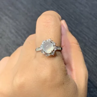 High-Icy Glowing Natural Jadeite Cabochon Ring — S925 Silver · No. 308C