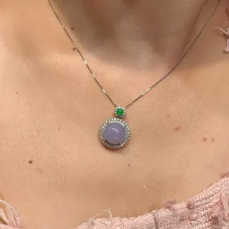 Icy Lavender Natural Jadeite Cabochon Pendant — S925 Silver · No. 4816
