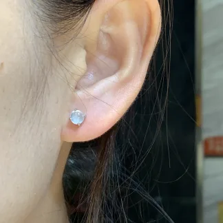High-Icy Glowing Natural Jadeite Cabochon Stud Earrings — S925 Silver · No. CB8F