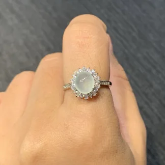 High-Icy Glowing Natural Jadeite Cabochon Ring — S925 Silver · No. 5ACE
