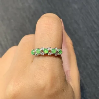 Icy Fresh Green Natural Jadeite Multi-Stone Cabochon Band — S925 Silver · No. 6050