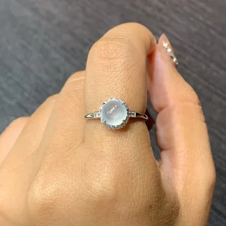 Icy Glowing Natural Jadeite Cabochon Ring — S925 Silver · No. 66E9