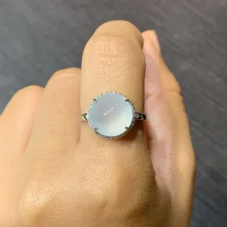 High-Icy Glowing Natural Jadeite Cabochon Ring — S925 Silver · No. AEB0
