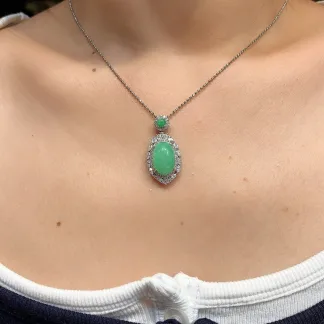 Icy Fresh Vivid Green Natural Jadeite Cabochon Pendant — S925 Silver · No. DBD7