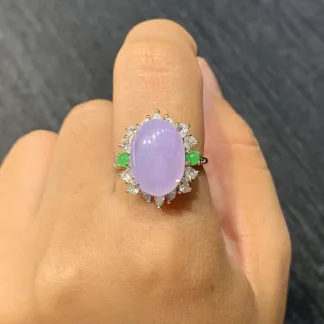 Icy Lavender Natural Jadeite Cabochon Ring — S925 Silver · No. 88BF