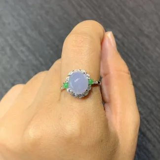 Icy Lavender Natural Jadeite Cabochon Ring — S925 Silver · No. 9DF6