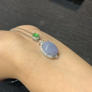 Lavender Mottled Natural Jadeite Cabochon Pendant — S925 Silver · No. F0B1