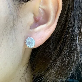 High-Icy Glowing Natural Jadeite Cabochon Stud Earrings — S925 Silver · No. 72B1