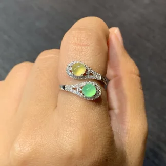 High-Icy Yellow and Green Natural Jadeite Cabochon Ring — S925 Silver · No. 59E5