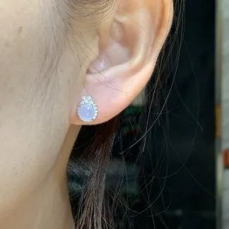 High-Icy Glowing Natural Jadeite Cabochon Stud Earrings — S925 Silver · No. 447B