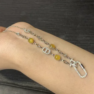 High-Icy Honey Yellow Natural Jadeite Convertible Cabochon Chain — S925 Silver · No. D06B