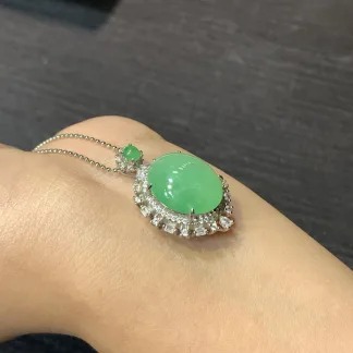 Icy Vivid Green Natural Jadeite Cabochon Pendant — S925 Silver · No. A75E