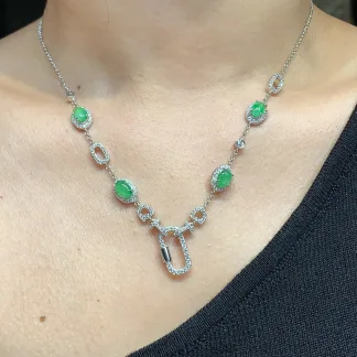 Icy Vivid Green Natural Jadeite Convertible Cabochon Chain — S925 Silver · No. A16F