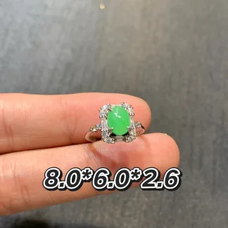 甜果绿天然翡翠蛋面戒指 S925 银 · 编号 EE51