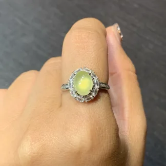 High-Icy Honey Yellow Natural Jadeite Cabochon Ring — S925 Silver · No. F4F1