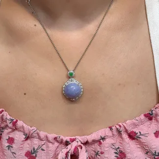 Lavender Natural Jadeite Cabochon Pendant — S925 Silver · No. 418E