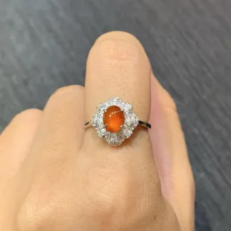 High-Icy Russet Red Natural Jadeite Cabochon Ring — S925 Silver · No. 9BD8