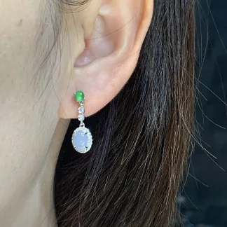 Icy Lavender and Vivid Green Natural Jadeite Cabochon Drop Earrings — S925 Silver · No. 7453