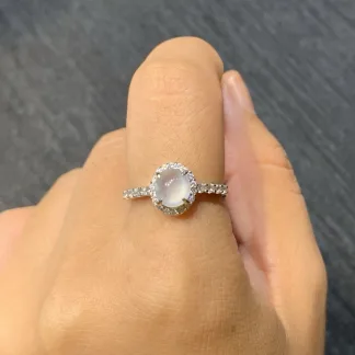 High-Icy Glowing Natural Jadeite Cabochon Ring — S925 Silver · No. 5A00