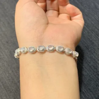Icy Glowing Natural Jadeite Cabochon Bracelet — S925 Silver · No. F63C