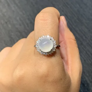 Icy Glowing Natural Jadeite Cabochon Ring — S925 Silver · No. 6966