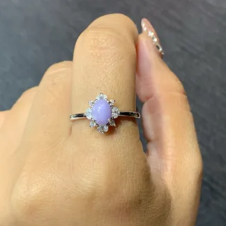Lavender Natural Jadeite Cabochon Ring — S925 Silver · No. 0648