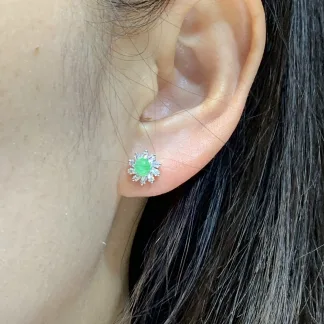 Soft Green Natural Jadeite Cabochon Stud Earrings — S925 Silver · No. CB8D