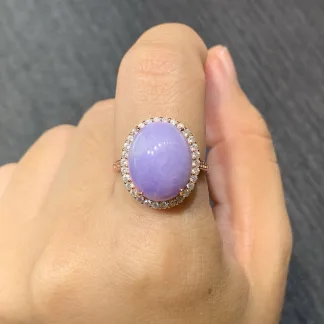 Lavender Natural Jadeite Cabochon Ring — S925 Silver · No. 2F2B