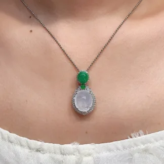 High-Icy Glowing Natural Jadeite Cabochon Pendant — S925 Silver · No. ED16