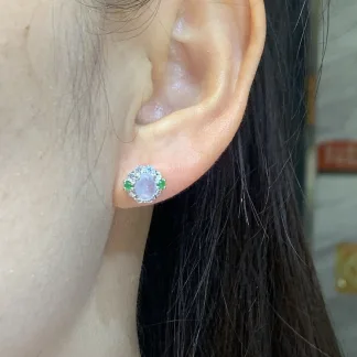 Icy Glowing Natural Jadeite Cabochon Stud Earrings — S925 Silver · No. 9911