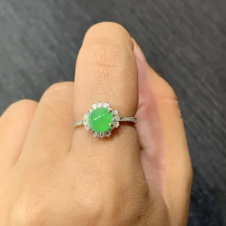High-Icy Vivid Green Natural Jadeite Jewelry Set — S925 Silver · No. 0F45