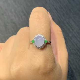 Icy Lavender Natural Jadeite Cabochon Ring — S925 Silver · No. 8D40