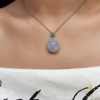 Icy Lavender Natural Jadeite Cabochon Pendant — S925 Silver · No. D0B8