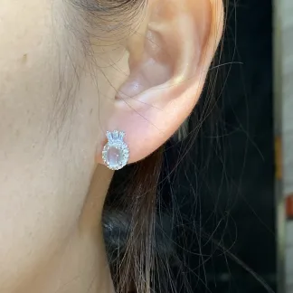 High-Icy Glowing Natural Jadeite Cabochon Stud Earrings — S925 Silver · No. ADFC