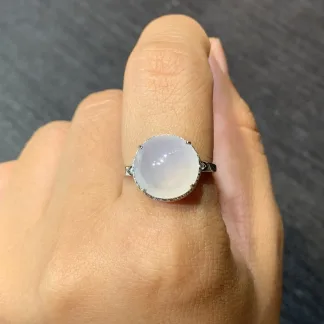 Icy Glowing Natural Jadeite Cabochon Ring — S925 Silver · No. F018