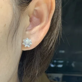 Icy Glowing Natural Jadeite Cabochon Stud Earrings — S925 Silver · No. AC53