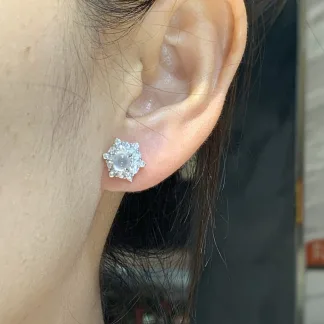 High-Icy Glowing Natural Jadeite Cabochon Stud Earrings — S925 Silver · No. 67E9