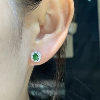 High-Icy Intense Vivid Green Natural Jadeite Cabochon Stud Earrings — S925 Silver · No. 8075