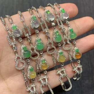 High-Icy Multicolor Gourd Natural Jadeite Convertible Chain — S925 Silver · No. 5543