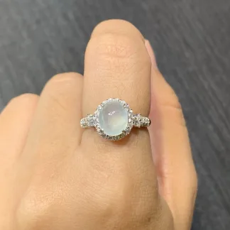 High-Icy Glowing Natural Jadeite Cabochon Ring — S925 Silver · No. A9EA