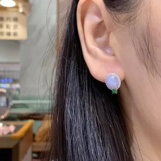 Lavender Natural Jadeite Cabochon Stud Earrings — S925 Silver · No. 2BCF