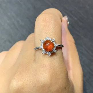 High-Icy Russet Red Natural Jadeite Cabochon Ring — S925 Silver · No. B700