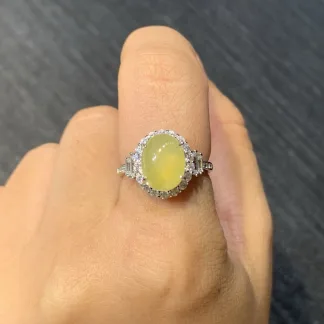 High-Icy Honey Yellow Natural Jadeite Cabochon Ring — S925 Silver · No. A583