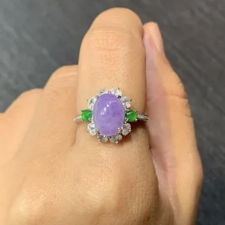 Icy Lavender Natural Jadeite Cabochon Ring — S925 Silver · No. 2E98